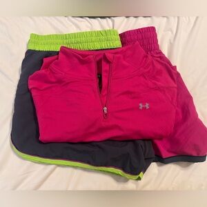 Under Armour Hot Pink Half-Zip Pullover and 2 pair of shorts